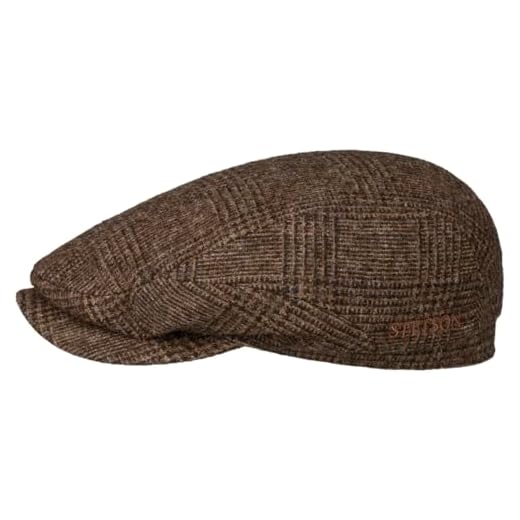 Stetson Sustainable Glencheck Driver Flatcap Made in EU 100% Virgin Wool Glencheck Pattern Bio-Cotton Lining Men Autumn Winter Brown XXL (62-63 cm)