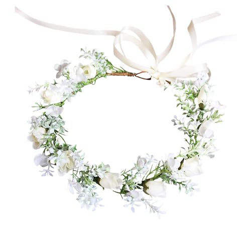 Trepveter Floral Crown Flower Crown Adjustable Headband Headpiece Halo White