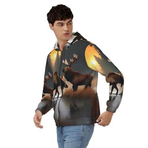 Sweat à capuche imprimé cerf et ours pour homme - Pull décontracté d'automne - 4