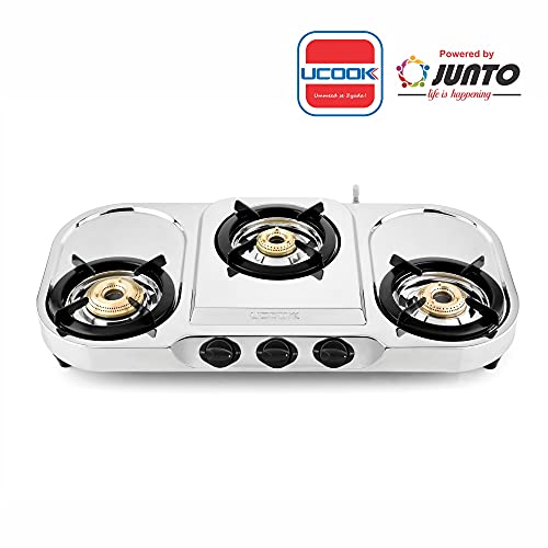 Image of UCOOK JUNTO Manual Premier Xtra Large 3B Series 3 Burners Gas Stove Stainless Steel Cooktop, Steel Grey
