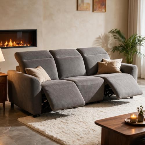 Image of Marsail 95 inch Power Recliner Sofa, Zero Gravity Reclining Sofa with Charging Ports, Adjustable Headrest, 3-Seater Modern Zero Wall Hugger Reclining Couches for Living Room, Pet-Friendly Fabric, Gray