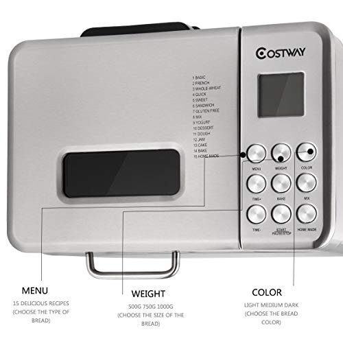 Automatic Bread Machine with 15 Programs, BestComfort 2L Programmable Gluten Free Bread Maker, 15 Hours Delay Timer, 1 Hour Keep Warm - Thumbnail 3