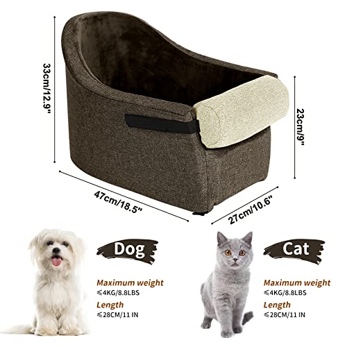 HIFUAR Pet Car Booster Seat Small Dogs Armrest Booster Seat for Car,Middle Console Dog Car Seat Center Console Doggie Seat (White+Brown)