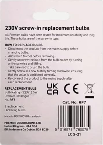 Premier RF7 2 X Spare Christmas Candle Flicker Bulb Lamp Clear New, Warm White, 2 Count (Pack of 1) - Image 3