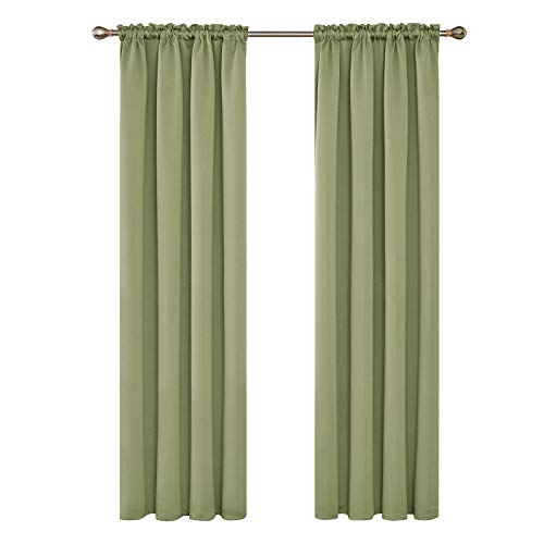 Image of Deconovo Solid Rod Pocket Blackout Window Curtain for Living Room, 52W x 84L Inch, Nile Green