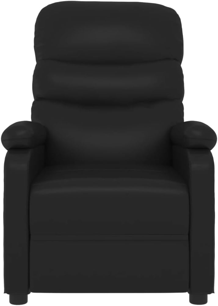 vidaXL - Modern Relaxation Massage Recliner Chair in Black Faux Leather with Adjustable Backrest and Footrest, 6-Point Vibration Massage, USB Connector and Side Pocket, Easy Assembly