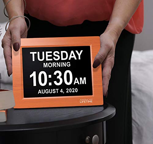 American Lifetime, Newest Version, Day Clock Extra Large Impaired Vision Digital Clock with Battery Backup and 5 Alarm Options, Brown Wood Color - Thumbnail 3