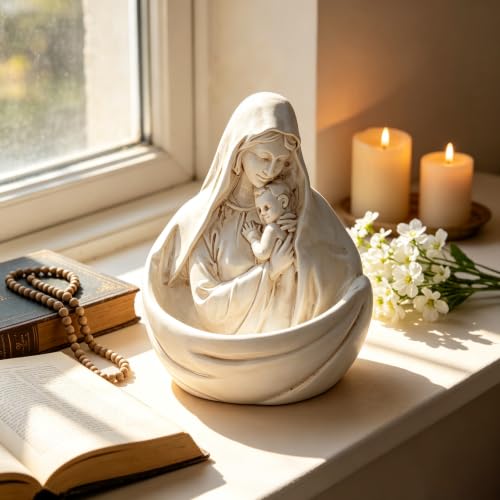 Image of KOMI Madonna&Jesus Resin Holy Water Font for Home Altar Wall Hanging Decor Catholic Gifts