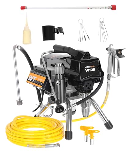 WABROTECH® WT28 Hydrodynamische Farbsprühsystem 2200 W - Airless Farbsprühgerät 227 Bar - Hochdruck Airless Spritzgerät 2.8 L/min - Airless Farbsprühsystem 50000 m2/J - Spritzpistole mit Schlauch 15 m