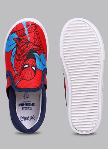 Image of Kidsville Official Marvel Comic Spiderman Printed Kids Boys Canvas Shoes- Red| Lightweight Sole, Super Flexible, Comfortable Indoor and Outdoor Slip On Lofer Shoes for Kids