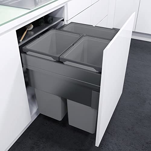 VAUTH-SAGEL Envi Space XX Pro Inbouw-afvalbak met frontverbinding, vuilnisemmer KB 600 mm keuken met demping en zelfsluitend, container met 2 x 35 l en 1 x 21 l, kunststof/staal, lavagrijs