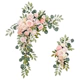 Joygoodta 2 Piezas de Flores de Arco, guirnaldas Flores Artificiales Boda, peonía Seda con vegetación, Artificiales Boda...