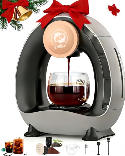 i Cafilas Elektrische koffiemachine Mini koffiezetapparaat voor gemalen koffie, Americano 2-in-1 Mini One Cup koffiezetapparaat/theezetapparaat, 120-240 ml (Zilvergrijs)