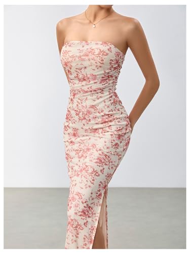 Image of Milumia Women's 2026 Summer Floral Bodycon Maxi Dress Strapless Tube Top Long Dresses Wedding Guest Party