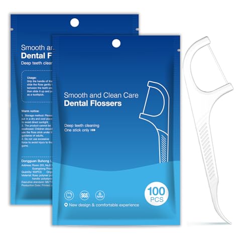 zoerbufan 100 Pcs Floss Sticks Dental Toothpick, 2 in 1 Portable Teeth Stick, Tooth Picks, Floss Picks, Keeps Your Mouth Fresh and Clean for Travel Home Office Restaurant