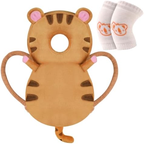 Vicloon Baby Kopfschutz, Verstellbare Schutzkissen Baby, Atmungsaktive Baby Head Schutzpolster für Kinder 4-24 Monate, Einstellbare Säugling Kissen Rucksack mit Knieschützer (Braun