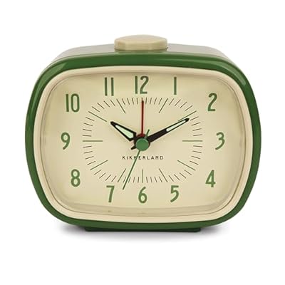 Kikkerland Battery Operated Retro Vintage Style Desktop Nightstand Bedside Office Classic Simple Alarm Clock, Beeping Alarm, Glow in Dark Hands, in Green