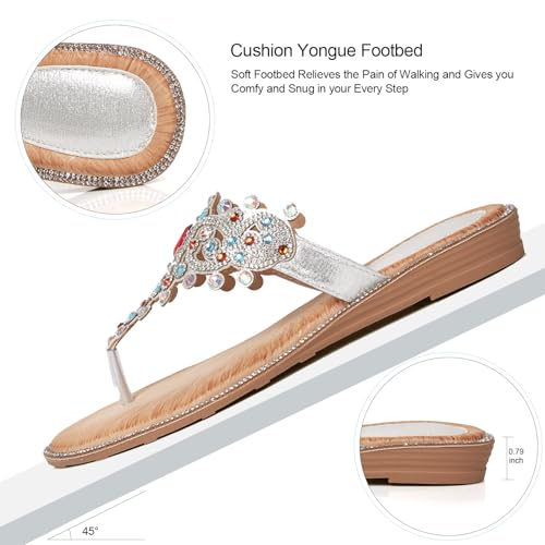 Image of iCKER Women Sandals Rhinestone Dressy Casual Summer flat flip flops Comfortable Sandals
