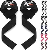 BEAST RAGE Zughilfen für Krafttraining (Fitness Straps) Kreuzheben Gurte Frauen Männer (Gepolstert) Gewichthebergurte Baumwolle Handgelenkstütze Griffe Hantel Bar (Lifting Straps) (Schwarz)