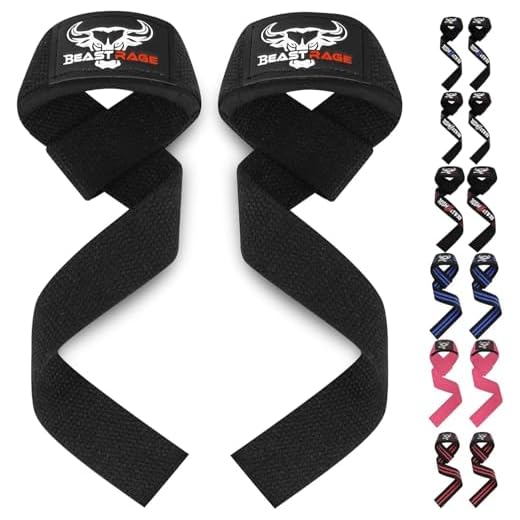 BEAST RAGE Correas de levantamiento de pesas con soporte acolchado para las muñecas. Correas de fitness de gimnasio con agarres flexión gel mejor gama levantamiento potencia culturismo (Negro)