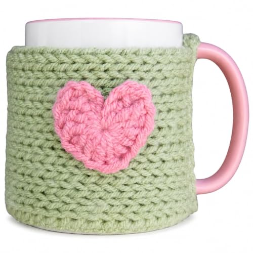 Crochet Mug Cozy with Built-in Coaster for 11 oz Mugs, Sage