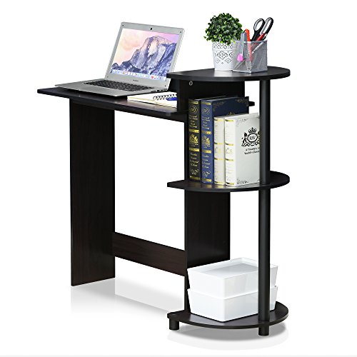 Image of Furinno COMPACT Desk, 28.5 inch Wide Gaming Desk with Shelves, Computer Desk with Book Shelf, Office Desk for Home Office, Study Room, Dorm, Bedroom, Dark Walnut