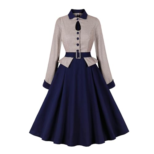 Cocktailkleid Damen Rockabilly Kleider Damen 50er Jahre Kleider Vintage Audrey Hepburn Kleider Festlich Abendkleid für Hochzeit V-Ausschnitt...