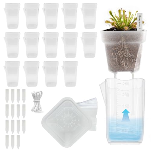 Pimf 16 Pack 2.5" Clear Self Watering Propagation Pots, Mini Hydroponic Cups with Wicks for Cuttings, Seedlings, LECA, PON, Hoya, Alocasia Corms & African Violets