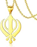 GIOFEOIK Collares Sikh Khanda Sijismo Acero Inoxidable Espada Colgante Joyería Religiosa para Hombre Mujer Sij, Khanda-Oro