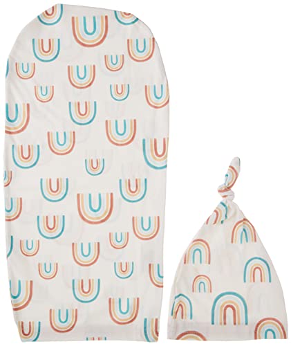 Itzy Ritzy Cocoon & Hat Swaddle Set, Cutie Cocoon Includes Name Announcement Card & Matching Jersey Knit Cocoon & Hat Set, Perfect for Newborn Photos, for Ages 0 to 3 Months, Over The Rainbow