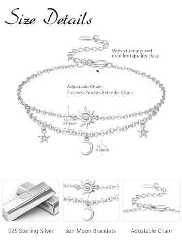 Palpitate Sun Moon Stars Bracelet Sterling Silver Bracelets for Women Crescent Moon Jewelry Gifts for Daughter Friends Wife3