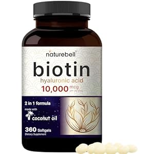 Biotin 10000mcg + Hyaluronic Acid 25mg | 360 Coconut Oil Softgels, Premium Biotin Vitamins for Hair Skin and Nails, Highly Purified and Bioavailable, Quick Release