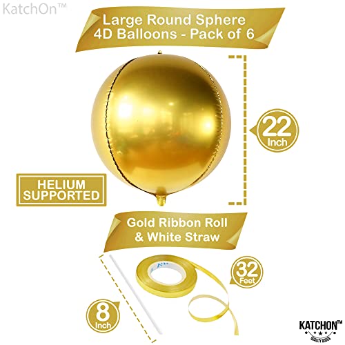 Image of KatchOn, Big Gold Foil Balloon - 22 Inch, Pack of 6 | Gold Mylar Balloons for Golden Party Decorations | Metallic Gold Balloon Birthday Party Decor, Wedding, Gold Graduation Decorations 2026