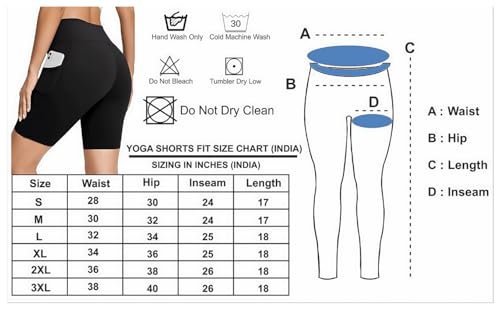 Image of High Waist Sports Activewear Shorts for Women and Girls Ideal for Gym and Yoga or Cycling with Side Pocket, Stretchable, Flexible, Slim Fit