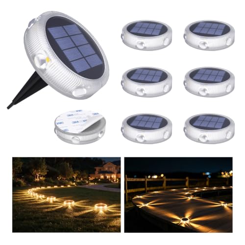 YiLaie Solar Lights Outdoor Garden,8Pack Solar Garden Lights,IP68 Waterproof Solar Disk Lights for Pathway Lawn Patio Yard Landscape (Warm White)