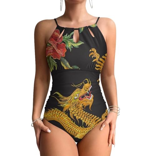 Swimsuit monokini dragons fleurs idéal pour vos journées beachwear