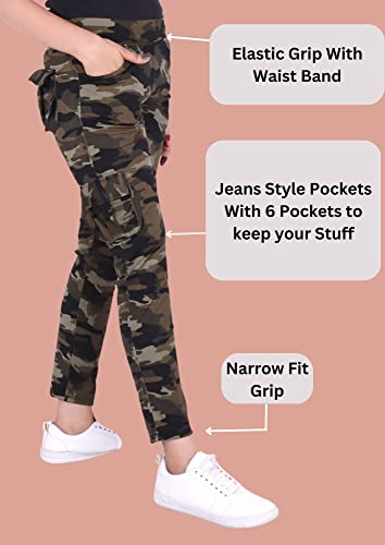 Image of Camouflage Dry-Fit Military Women Six Pocket Gym Trackpant,Joggers,Sports Pant | Green