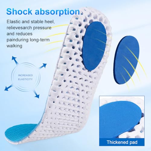 Image of XINIFOOT 3 Pairs Elastic Shock Absorbing Shoe Insoles Breathable Honeycomb Sneaker Inserts Sports Shoe Insole Replacement Insoles for Women (Blue)