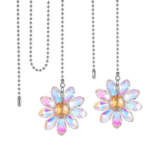 Image of 2 Pack Crystal Ceiling Fan Pull Chain Extender 24 inch Glass Flower Lighting Pull Chain Extension Decorative Pulls Chain Extension Fan Beaded Ball Chain Extender and Connector