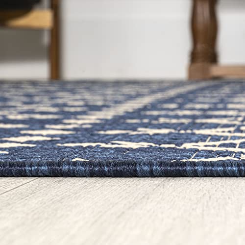 Image of JONATHAN Y Moroccan Geometric Indoor Outdoor Area Rug 8X10 Navy /Beige, Ourika Textured Weave for Backyard, Patio, Porch, Easy-Cleaning, High Traffic, Pet-Friendly, Non-Shedding (SMB108K-8)