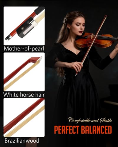 image for LMS Violin Bow Full Size 4/4 Brazilwood Violin Bows Lightweight Bow We