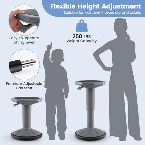 Image of Giantex Wobble Stools for Classroom Seating - Wiggle Stool with Adjustable Height, 24 inch Active Learning Stool, Sitting Balance Chair for School, Office Stand Up, Flexible Seating Wobble Chair, Grey