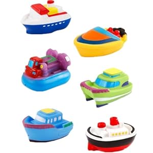 6Pcs Bath Toy Floating Boats, Baby Soft Squirt Bathing Toys Bathtub Cartoon PU Rubber Ship Water Game Learning Educational Toy For Kids Toddlers