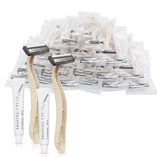(100 Pack) Kheoxusa 3 Blade Disposable Razor,Three Blade Disposable Razor,Triple Blade Disposable Razor,Disposable Razors Individually Wrapped,Disposable Razors for Hotel, Airbnb,Homeless,Travel-Straw