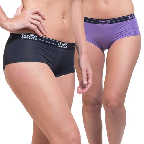 Tango Sport- Bragas para Mujer (x2) Deportivos de Bambú SmarTec® - Máxima Transpiración, Tacto Seda y Comodidad (FR/ES, Letras, S, Regular, Regular, Pack 2 (Negro y Morado))