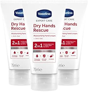 Vaseline Expert Care Dry Hands Rescue moisturises and protects against bacteria Anti-bac Hand Cream for dry skin 75 ml pack of 3