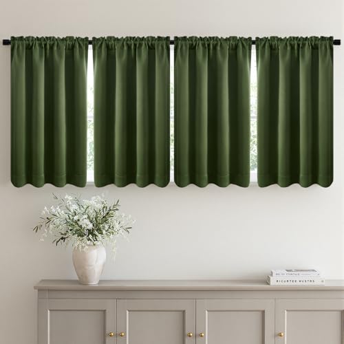 Image of MIULEE Short Blackout Kitchen Curtains 36-Inch Length Olive Green 4-Pack | Light Blocking, Cafe Curtains, Room Darkening Thermal Insulation, Privacy Protection, Half-Tier Curtains for Small Windows