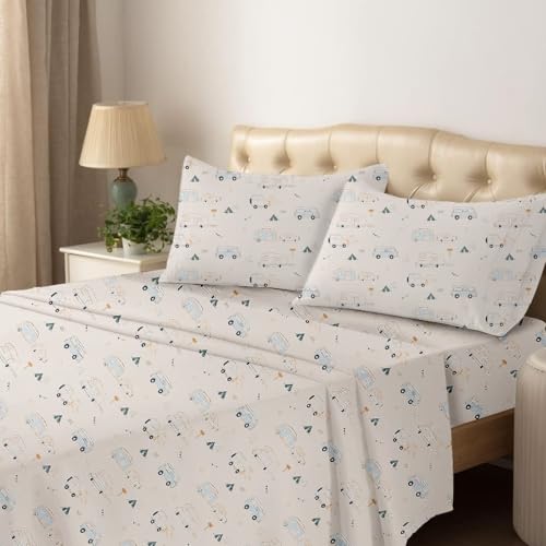 Image of Kids Camper Theme Bed Sheets Set for Single Bed| Happy Camping Bedding Set, Travel Car Rv bedsheets (Truck Camper)