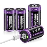 Mspalocell [4 Pack] USB-C 1,5V Baby C Akku 6000mWh LR14 & Batterien D 8800mAh Mono LR20, Lithium Schnellladung Typ-C Batterie mit Ladelicht Ladekabel, Geringe Selbstentladung, 1500+ Zyklus