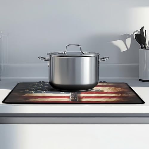 Image of Poceacles Stove Top Cover Ceramic Glass Stove Cover Mat Range Cover Versatile Oil Resistant Scratch Resistant Oven Mat Protector Expands Usable Space, Cross American Flag